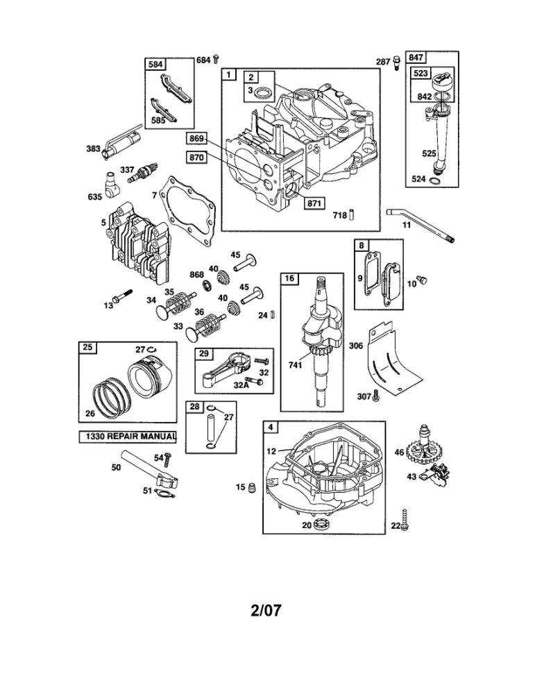 Cylinder/Crankshaft/Crankcase Diagram and Parts List for 122T02-0824-EA  Briggs and Stratton Engine